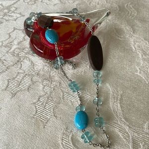 Lia Sophia Necklace Beads & Silver Tone Blue & Brown Accents